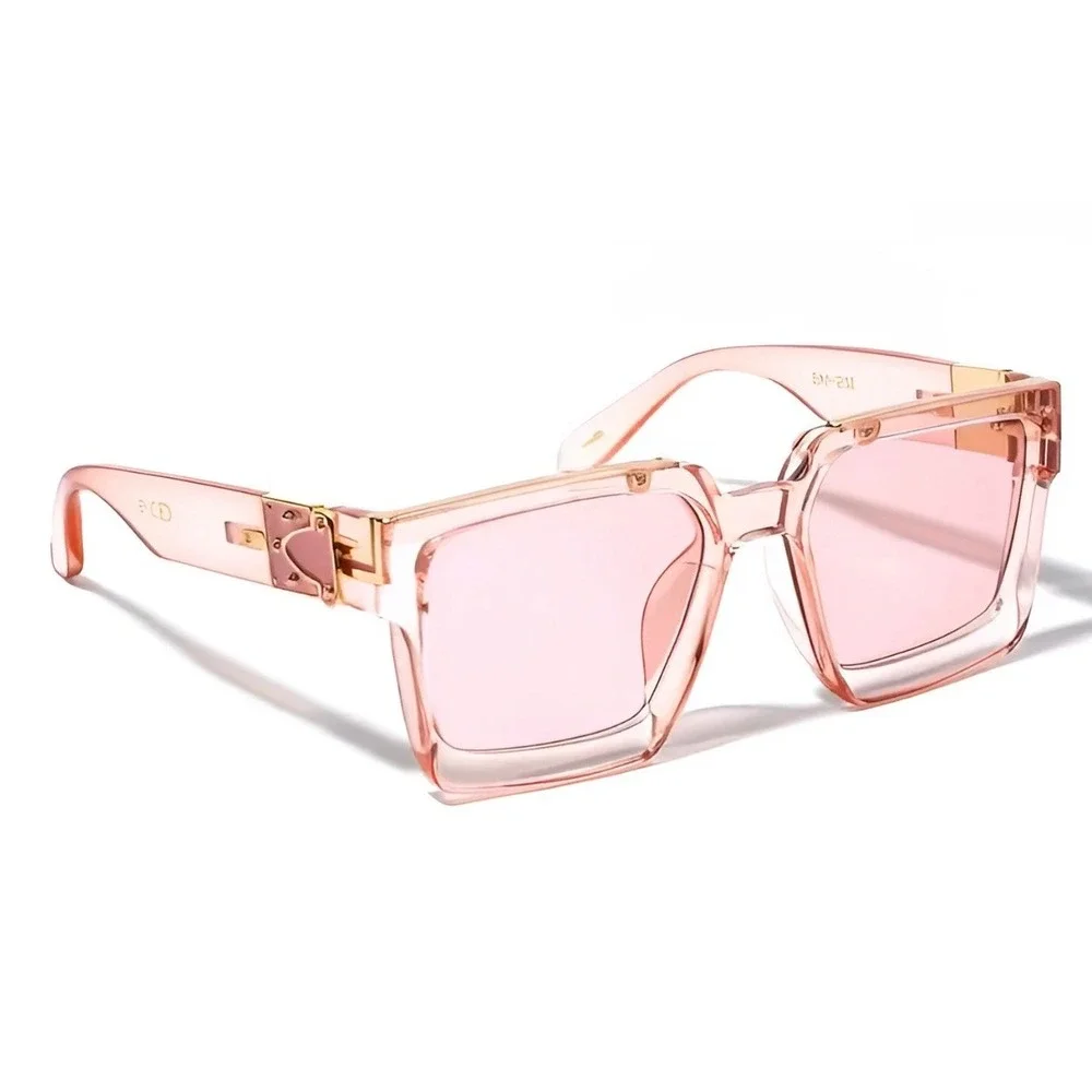 Womens Oversized Square Pink‎ Sunglasses Gold Hardware Transparent Tinted Shades